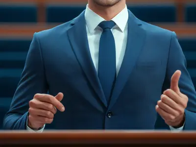 Person speaking at a podium during an official proceeding