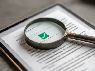 Magnifying glass reviewing a document on a tablet screen